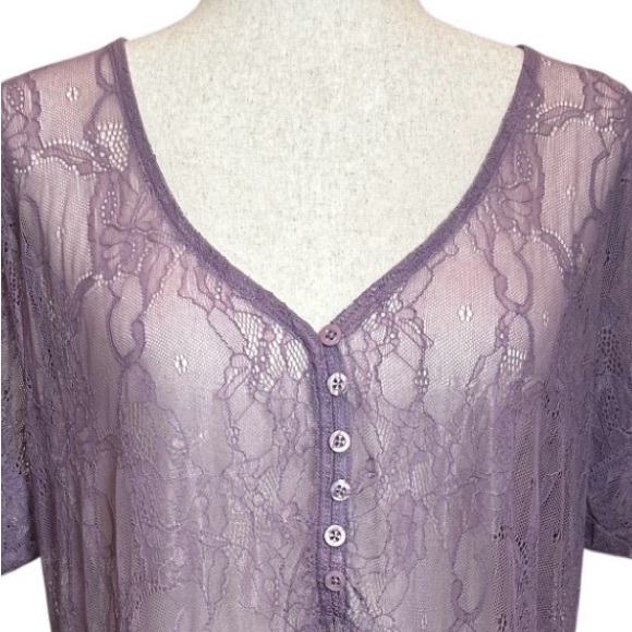Torrid Lavender Sheer Lace Button-Front V-Neck Fairy Core Hi-Low Tunic - Size 2X - Picture 5 of 9